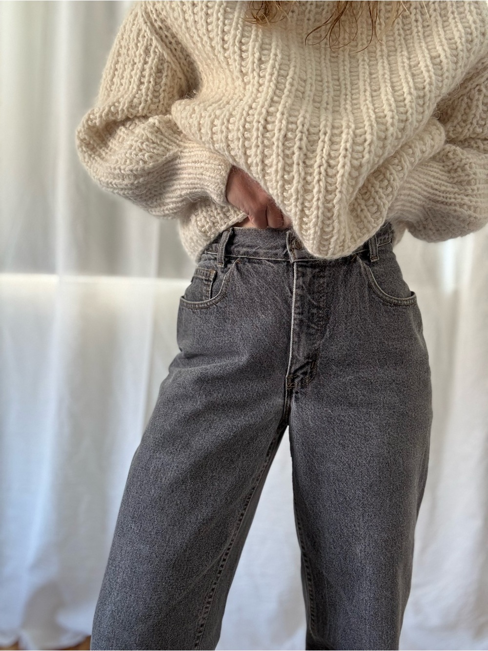 Vintage 90s Esprit grey denim jeans mom fit raw hem